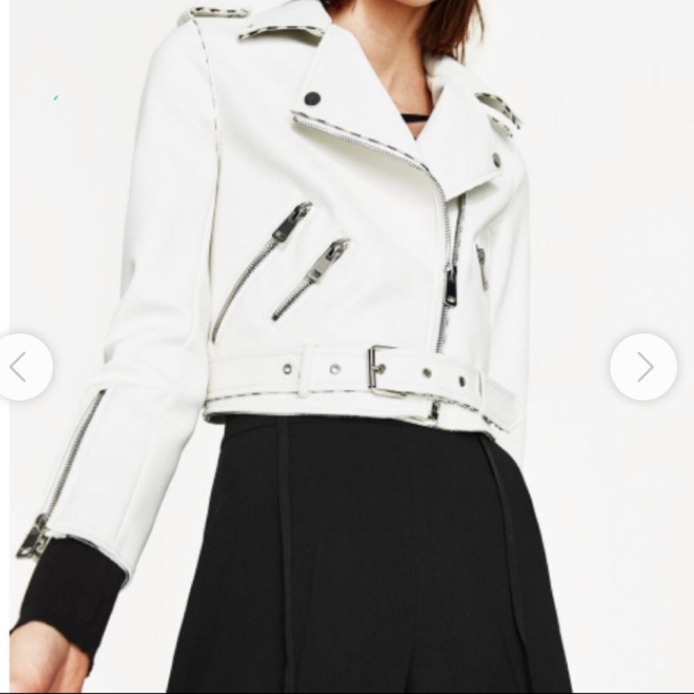 Zara faux leather white moto jacket! Small